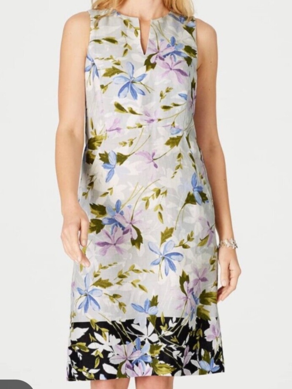 J. Jill Marble Floral Spray Print Linen Dress with Pockets 1X Sleeveless